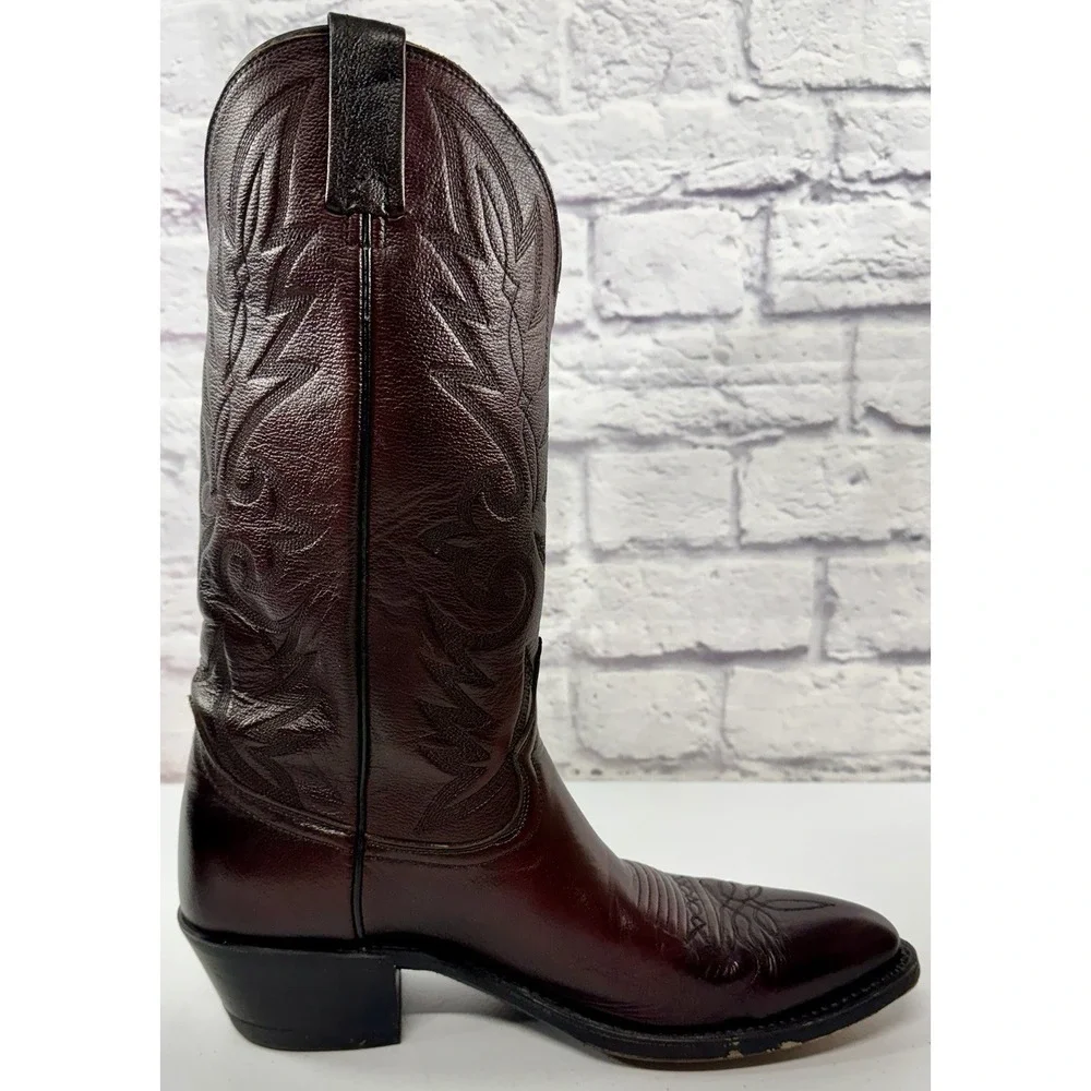 Vintage Dan Post Burgundy Nappa Mens 9 Cowboy Boots 16773 Western Leather Box - Picture 7 of 12